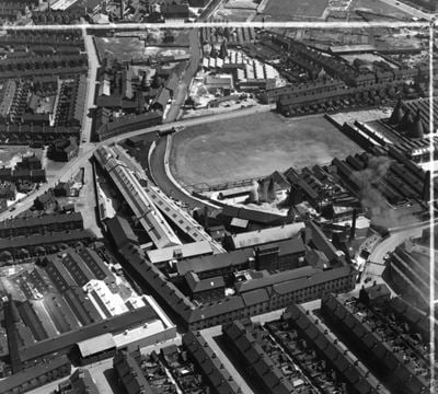 The Hanely Pottery (Earthenware) and environs, Hanley, 1951. This image has been produced from a print marked by Aerofilms Ltd for photo editing.
