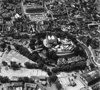The Castle, Norwich, 1951. This image has been produced from a print.