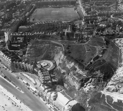 Church of St Mary in the Castle, Hastings Castle and environs, Hastings, 1947. This image has been produced from a print.