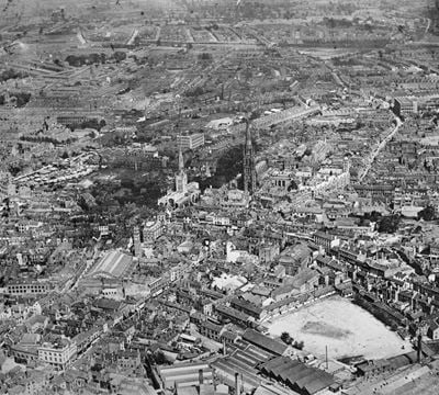 The city centre, Coventry, 1920. This image has been produced from a copy-negative.