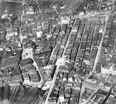 The city centre, Manchester, 1927. This image has been produced from a copy-negative.