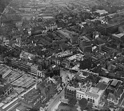The city by the junction of Gallowtree Gate and Horsefair Street, Leicester, 1927. This image has been produced from a copy-negative.