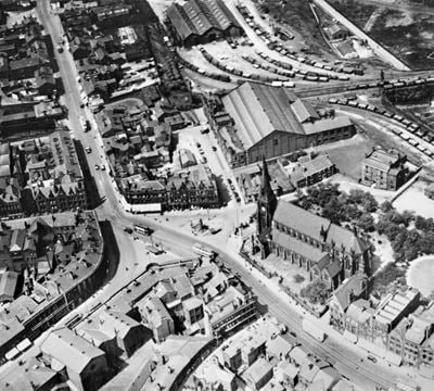 St Mary's Church, the Market Place and Castle Armoury, Bury, 1927. This image has been produced from a copy-negative.
