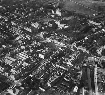 London Road and the town centre, Enfield, 1928. This image has been produced from a copy-negative.