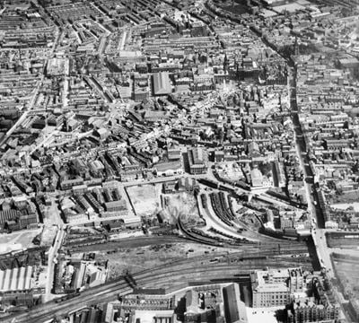 The city centre, Preston, 1937. This image has been produced from a copy-negative.