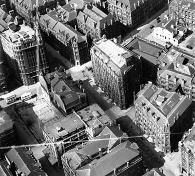 Whitworth House off Princess Street, Manchester, 1951. This image has been produced from a print marked by Aerofilms Ltd for photo editing.