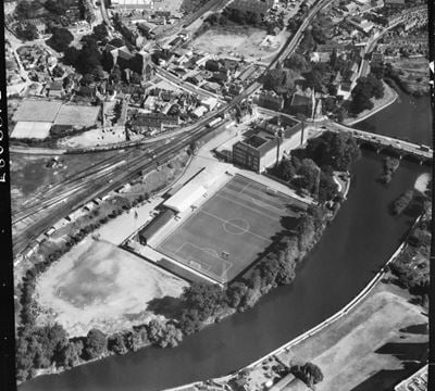 Gay Meadow Stadium, former home of Shrewsbury Town Football Club, Shrewsbury, 1969
