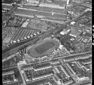 Oxford Stadium, a greyhound racing track, Oxford, 1971