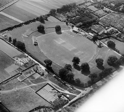 Cricket match in progress at the County Cricket Ground (St Lawrence Ground), Canterbury, 1927