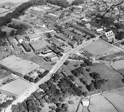 The Falcon Printing Machine Works and Atlas Iron Works, Otley, 1928. This image has been produced from a damaged negative.