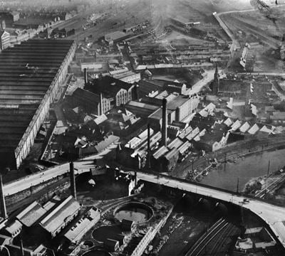 The Citadel Railway Station and factories on James Street, Carlisle, 1928