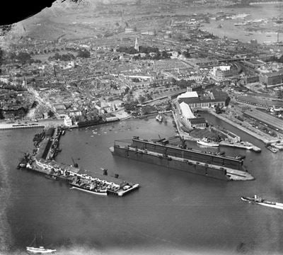 The Floating Dock, the Town Quay and Trafalgar Dry Dock, Southampton, 1930