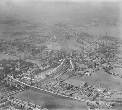 The Whitefield Branch Railway passing through the town, Whitefield, from the south-east, 1934