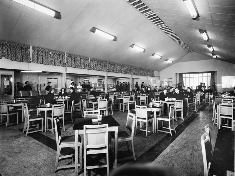 View of services men and women in the canteen of the NAAFI Services Club in Portsmouth