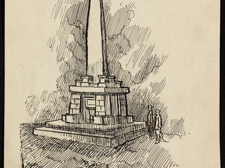 Two men looking at the Stoodley Pike Monument