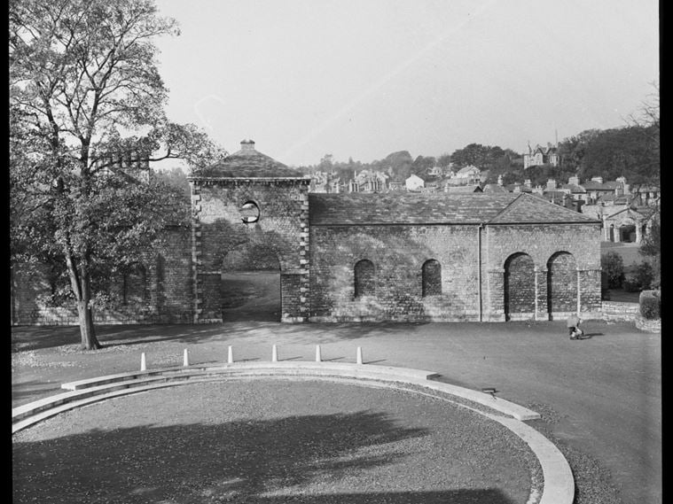 The stable block and carriage entrance (now the Museum of Lakeland Life and Industry) viewed from Abbot Hall