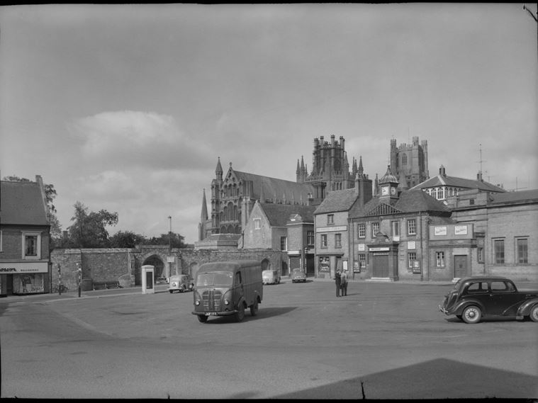A view of the Market Place from the north-east, with Ely Cathedral in the background