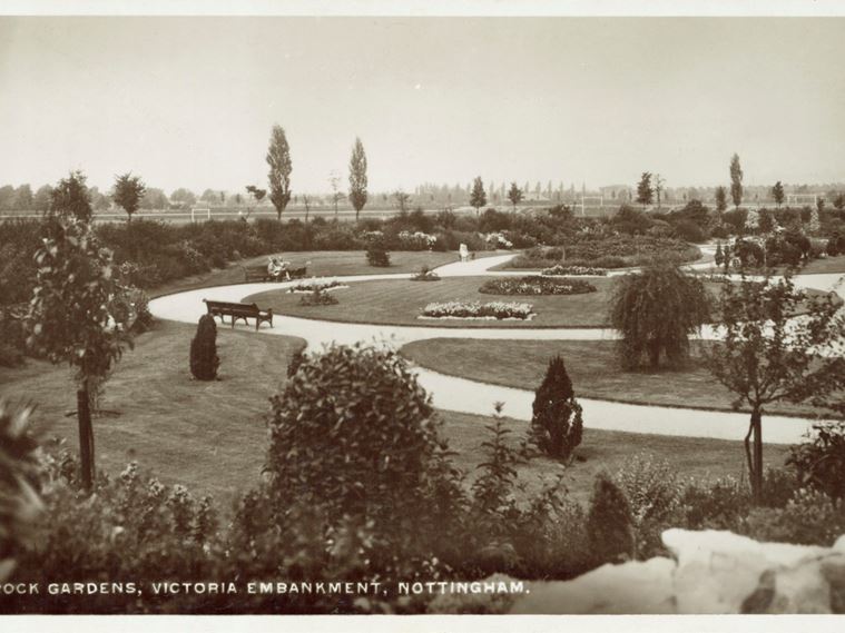 GENERAL VIEW SHOWING THE ROCK GARDENS WITH RECREATION GROUND VISIBLE BEYOND