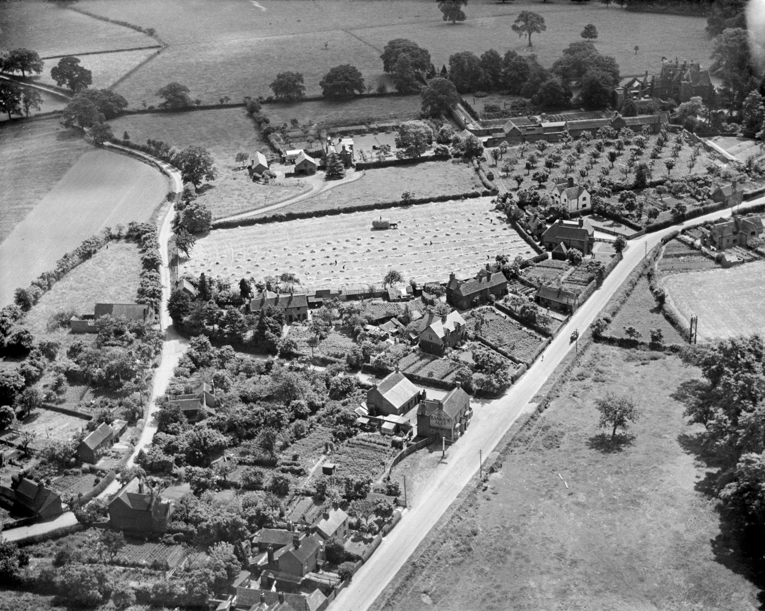 /localAn historic aerial view of a village