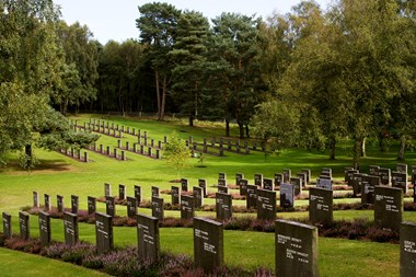 Rows of graves at German Military Cemetery, Staffordshire.
