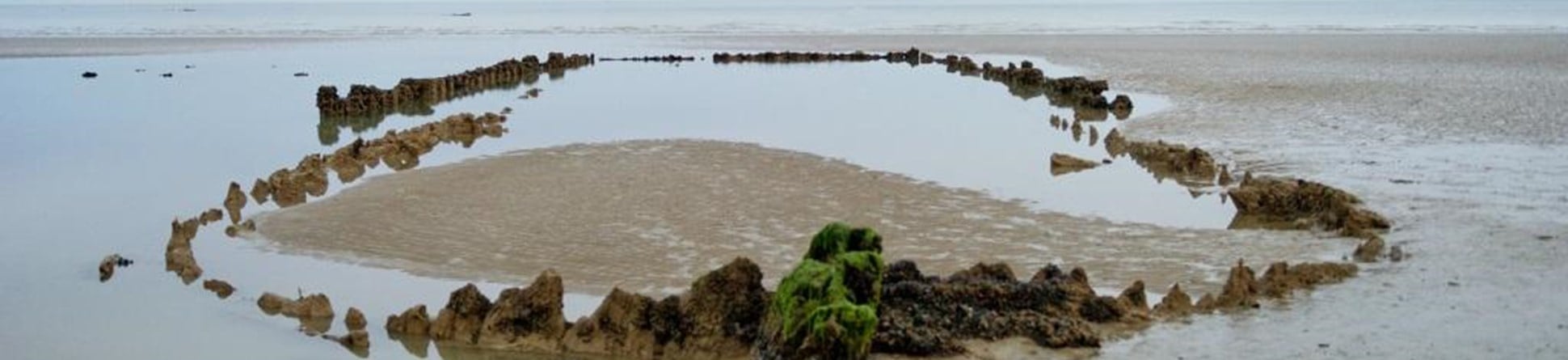 View of the protected wreck of the 'Amsterdam' in shallow water, St Leonards on Sea.