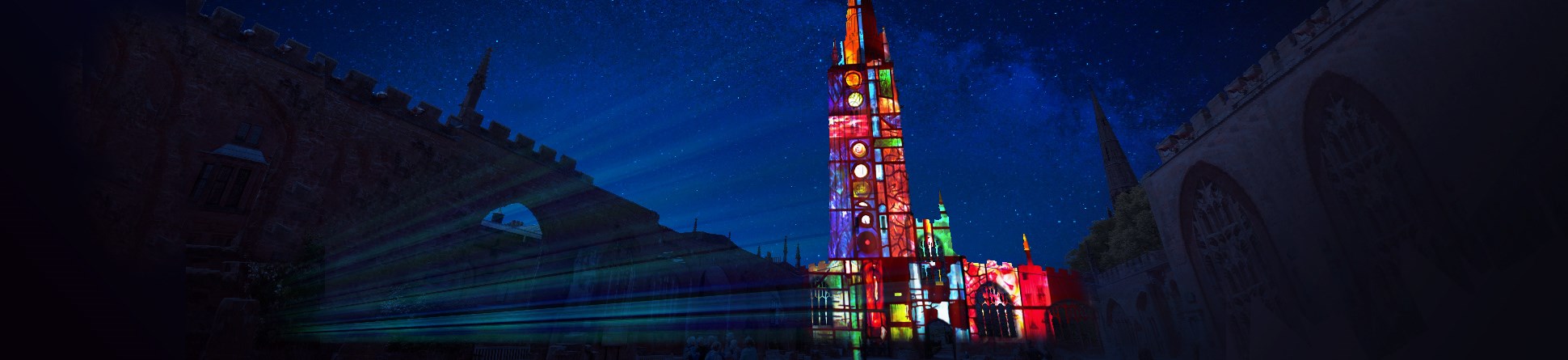 Artist's impression of light projections on Coventry Cathedral