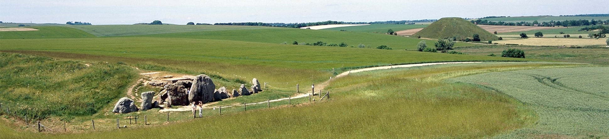 West Kennet long barrow and Silbury Hill, Wiltshire.