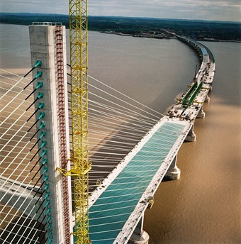View of the Second Severn Crossing under construction taken from the top of the bridge.