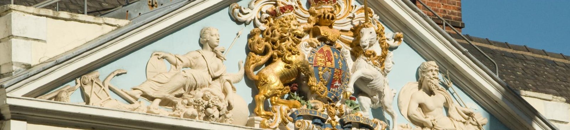 Coat of arms on pediment above Trinity House entrance