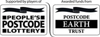 Postcode Lottery Logo including text:
"Supported by players of People's Postcode Lottery"
"Awarded funds from Postcode Earth Trust"
