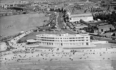 Aerial view of hotel on beach front