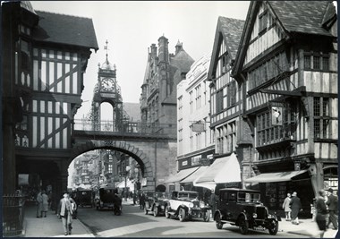 Black and white photo of Chester's Eastgate.