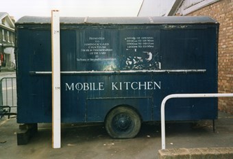 A mobile canteen mounted on two wheels