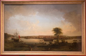 A painting of a view of Chatham Dockyard, 1774, by Elias Martin RA