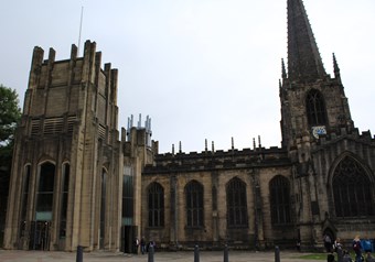 Image of the exterior South side of Sheffield Cathedral.