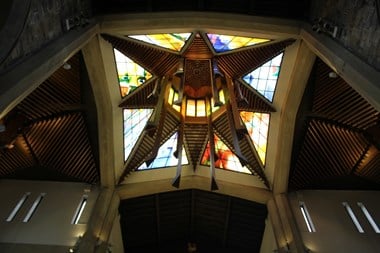 Image of the lantern in the ceiling of the Cathedral at the West end of the nave.