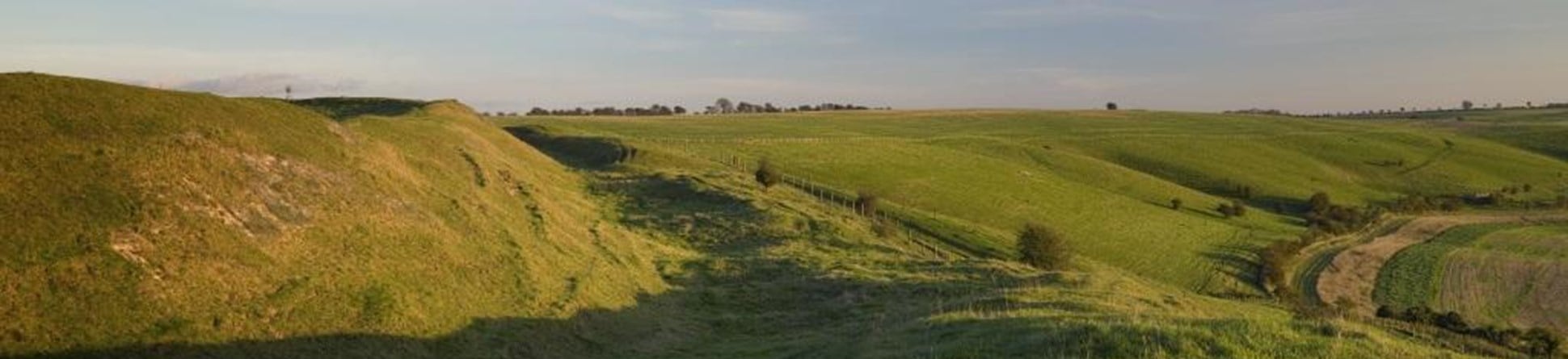 Landscape view of earthwork Liddington Castle, Liddington, Wiltshire.