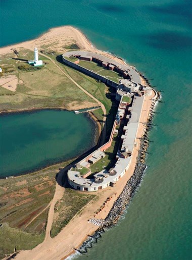 Hurst Castle, Hampshire, located on the Solent it was originally built by Henry VIII
between 1541 and 1544, it was extensively modernised during the 19th century and remained
in military use until 1956
