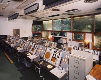 RAF Neatishead, Norfolk, the 1970s radar control room preserved as it was left in the 1990s with its original consoles and plotting board, Listed Grade 2*