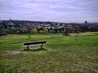 A bench on Hampstead Heath in London