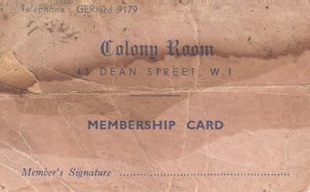 Membership card for the Colony Room