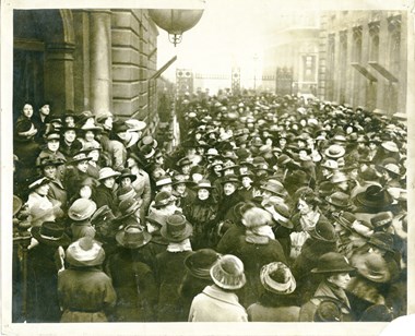 Photograph of a people gathered in demonstration by the NUWT London Unit