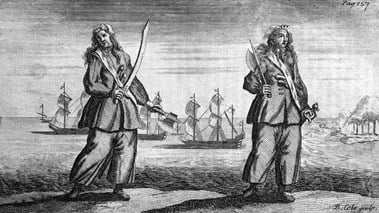 Anne Bonny and Mary Read dressed in men's clothes, and pursued lives as pirates