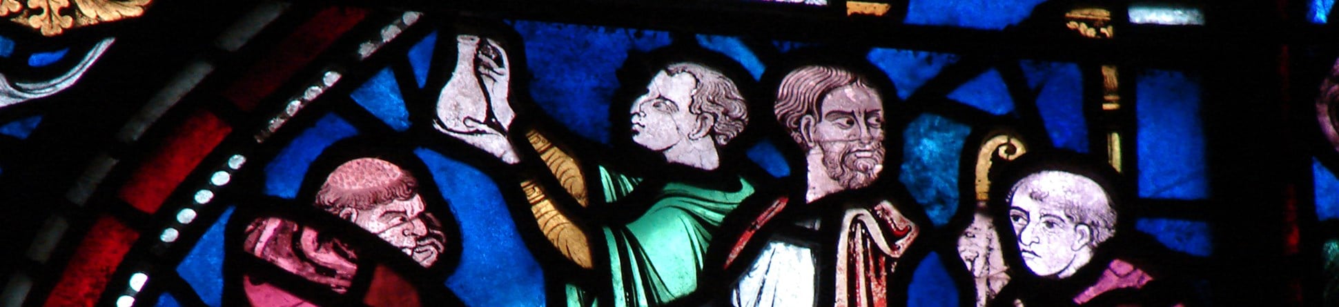 A stained glass depiction of Elias the leprous monk