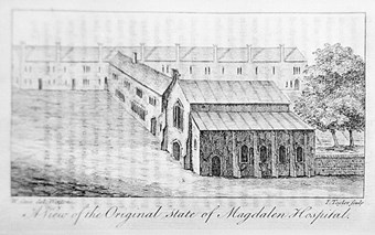 'View of the original state of Magdalen hospital' from 'History of Winchester' (1773)