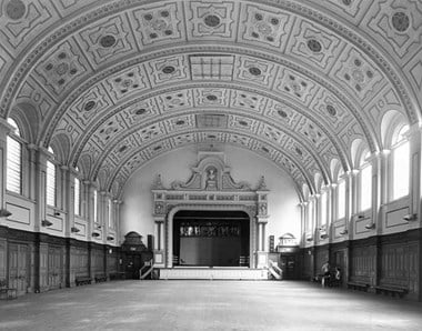 Entertainment hall, view from west. Claybury Asylum, London.