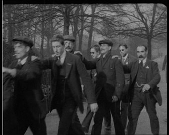 Still from Pathé film: The Blind from St Dunstan's Enjoy Themselves on the River, 1916.