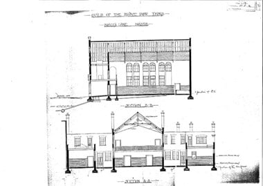 Cross section of the plan for the new Building for the Guild of Brave Poor Things, Braggs Lane, Bristol. 