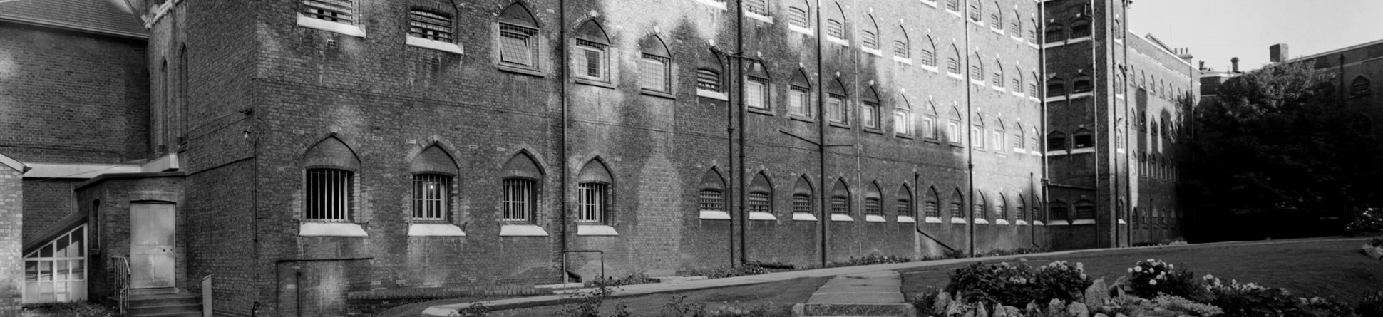 Black and white photo of 'C' wing of Holloway Prison from the north.