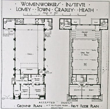 Original 1911 plan of the Womenworkers' Institute, the Hall could hold 600. © & source TUCLIB. 